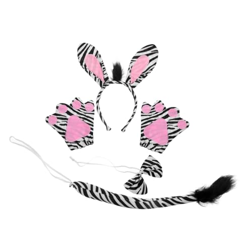 ibasenice 1Satz Zebra Kostümset für Stirnband Fliege und Handschuhen für Halloween Geburtstagsfeiern Karneval und Kostümpartys Bequem und Attraktiv von ibasenice