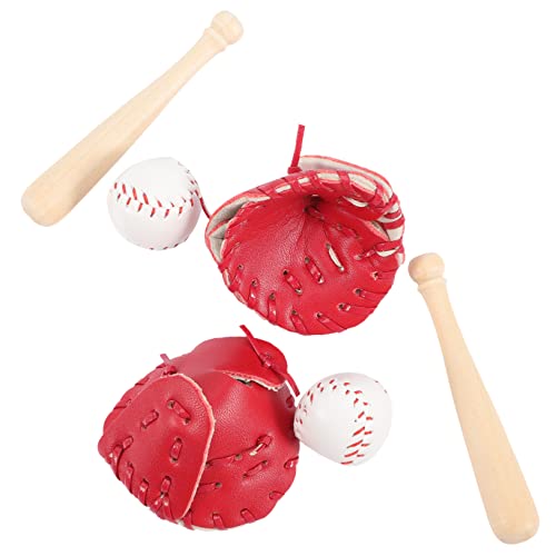 ibasenice 2 Sätze Baseball-Softball-Abdeckung Mini-fledermäuse Zum Basteln Baseball-Kuchen- Mini-handschuh-Baseball Schläger Schlüsselanhänger Miniaturen Zubehör Rot Hölzern von ibasenice