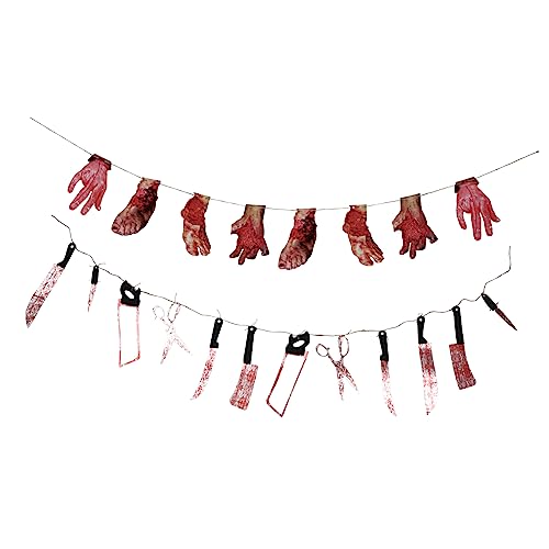 ibasenice 2 Sätze Halloween-String-Flaggen Aufkleber blutig Halloween küche Halloween dekoartikel Outdoor Gruselige Halloween-Girlande Schreckliches Banner mit Händen und Füßen Plastik ibasenice 2 Sätze Halloween-String-Flaggen Aufkleber blutig Halloween küche Halloween dekoartikel Outdoor Gruselige Halloween-Girlande Schreckliches Banner mit Händen und Füßen Plastik von ibasenice