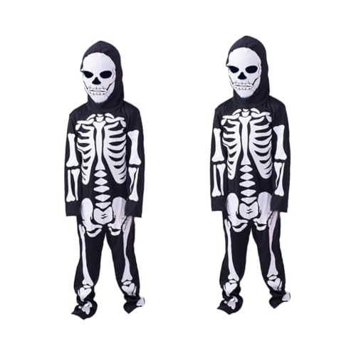 ibasenice 2 Sätze Halloween-Skelettkostüm Rioria-Body Skelettkostüm kinder Körperanzüge schwarzer Body Cosplay-Outfit Skelett-Halloween-Bodysuit Erdfarben Strumpfhose Kostüme Overalls 3d von ibasenice