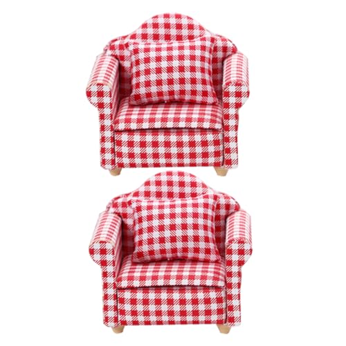 ibasenice 2 Sätze Mini-Sofa Miniatur Couch Modelle für kinderspielzeug Kid Toys Dollhouse zubehör spielzeuge Mini-Holzsessel puppenhaus mini möbel Stoff rot von ibasenice