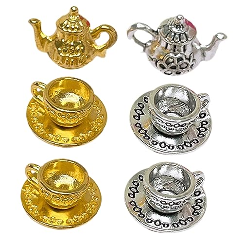 ibasenice 2 Sätze Mini- -kaffeemaschine-Set Mini-teetassen Küche Rollenspiel Miniaturutensilien Miniatur-Dinge Mini-küchenzubehör Rollenspielset Teezubehör Metall von ibasenice