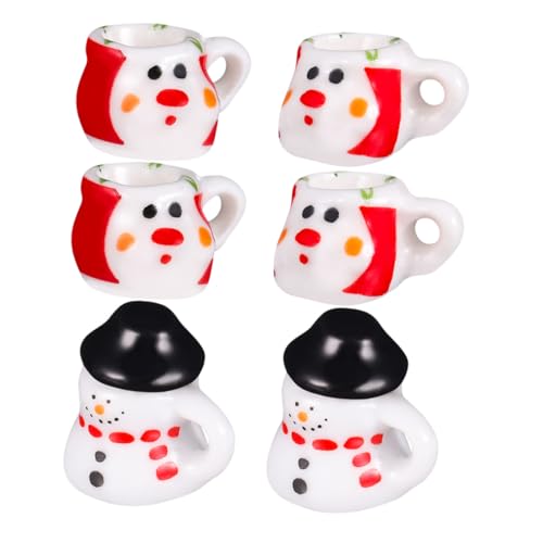 ibasenice 2 Sätze Miniatur Schneemann Keramik Tee Set Mini Puppenhaus Tee Tassen und Teekannen Weihnachtsdeko für Feines Porzellan Zubehör für Puppenhausküche von ibasenice