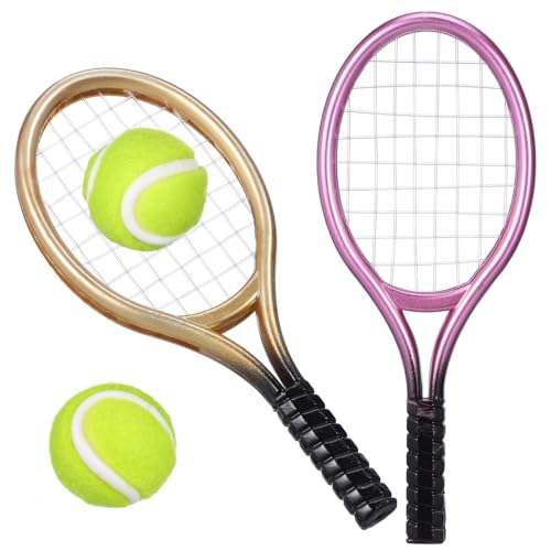 ibasenice 2 Sätze Miniatur Tennis Schläger und Bälle Teiliges Modell für Puppenhaus Dekoration Zufällige Farben Zubehör für Mini Szenen Zufällige Farbe von ibasenice