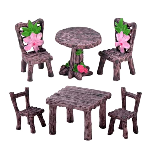 ibasenice 2 Sätze Miniatur Tisch und Stühle Resin Mini Möbel für Mikro Landschaft Moosgarten Dekoration Puppenhaus Zubehör von ibasenice