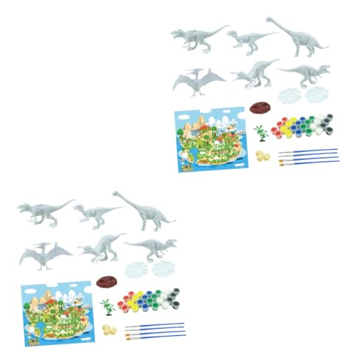 ibasenice 2 Sätze à 42 Stück Dinosaurier DIY Farbe Tiermalerei-modellbausatz Dinosaurier-Spielzeug-malset Malen Dinosaurier Spielzeug Handwerk Handguss-kit Statuette Kind Pigment Modellieren von ibasenice