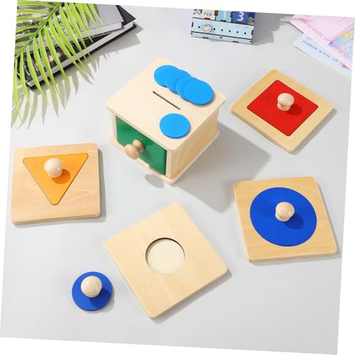 ibasenice 2 Satz Holzspielzeug Montessori Geometrische Puzzle Blöcke Bunte Formen für Kleinkinder Ab Jahr Frühe Lernspielzeuge zur Farberkennung und Formunterscheidung mit Sicherem Coin Box von ibasenice