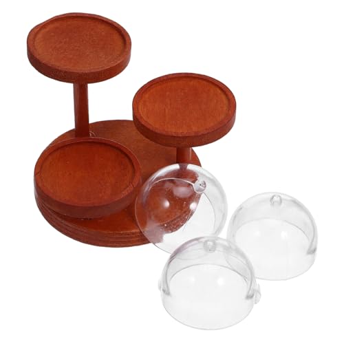 ibasenice 2 Satz Miniatur Puppenhaus Holztablett mit Kunststoffhaube Mini Cupcake Ständer für Puppenhaus-Desserts Lebensmittel Requisiten Kreatives Dekor für Miniaturwelten von ibasenice