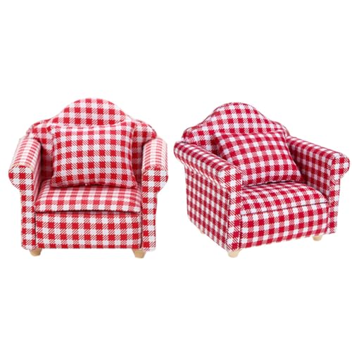 ibasenice 2sätze Mini Puppenhaus Sofa Teiliges Rotes Kariertes Möbel Für Puppenhaus Als Zubehör Für Miniaturmöbel Vielseitig Für -projekte Spielzeug von ibasenice