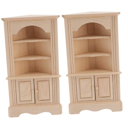 ibasenice 2 Stck Miniatur Holzschrank mit Beweglicher Tür Mini Haus Möbelaccessoire Robustes Puppenhaus Möbel Handgefertigtes Dreieckiges Aufbewahrungsmodell Naturbelassen für Puppenhaus von ibasenice