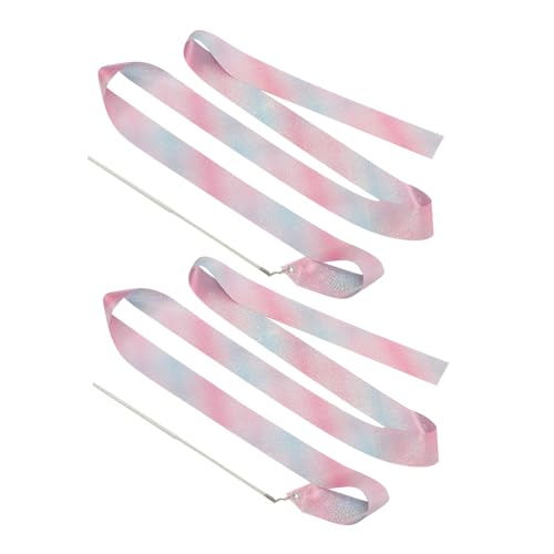 ibasenice 2 Stück Bänder Für Rhythmische Gymnastik Schleife Tanzbänder Für Tanz-Streamer Tanzbänder Stöcke Turngeräte Für Gymnastik-partydekorationen Regenbogen Rosa Polyester von ibasenice