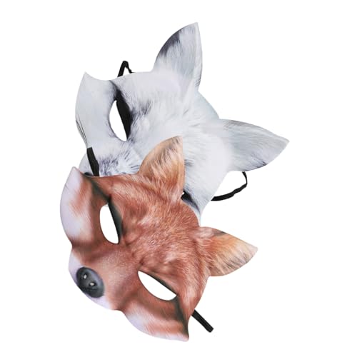 ibasenice 2 Stück Fuchs Halbgesichtsmaske EVA Leicht Halloween Tiergesichtsmaske für Erwachsene Karneval Cosplay Party Zubehör mit Elastischem Kopfband in Braun und Weiß von ibasenice