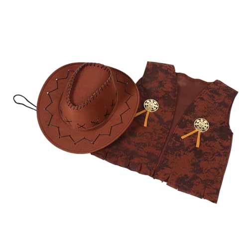 ibasenice 2 Stück Jeans Themenkleid Cowboyhüte Und Weste Western Cowboyhüte Für Karneval Cowboykostüm Cowgirlkostüm Outfit Jugend Cowboyhut Jungen Cowboykostüm Kleiner Cowboyhut von ibasenice