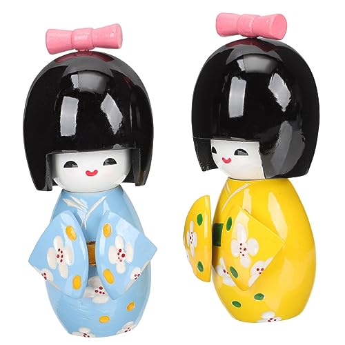 ibasenice 2 Stück Kimono-Puppe Figuren Japan Plüschpuppe Interaktives Babyspielzeug Realistische Babypuppe Wohndekoration Desktop-Kimono- Traditionelle Kunsthandwerke Wohnkultur Hölzern von ibasenice