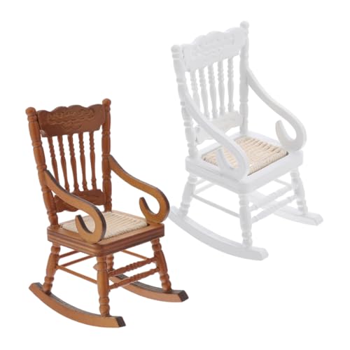 ibasenice 2stücke Miniatur-schaukelstuhl Für Puppenhäuser Holzstühle Im Maßstab Miniatur-puppenhausmöbel Mit Sitzkissen Winzige Vintage-Dekoration Für Sammler von ibasenice