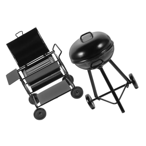 ibasenice 2 Stück Miniatur Teiliges Puppenhaus BBQ Grill Schwarze Grillmodelle in Vintage Stil Realistische Miniatur Barbecue Deko für Mini Haus Küche Kompakt und Leicht Transportierbar von ibasenice