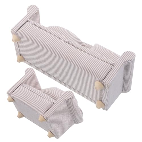 ibasenice 2 Stück Miniatur Wohnzimmer Sofa Teilig mit Kissen Realistische Stoffpolsterung Langlebiges Puppenhaus Möbel Modell Dekoratives Miniatur Couch Modell für Puppenhaus Szene von ibasenice