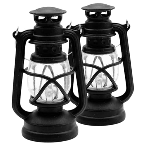 2 StüCk Miniatur Retro ÖLlaterne Led Puppenhaus Lampen, DIY Dekoration, Nostalgische Beleuchtung FüR Puppenhaus Szenen, Schwarz, 6.5x4cm von ibasenice