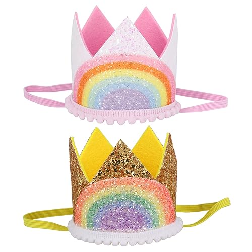 ibasenice 2 Stück Baby-geburtstagsmützen-foto-requisiten – Mini-regenbogen-kronen-stirnbänder Mit Attraktiven Dekorationen Für Kinderpartys von ibasenice