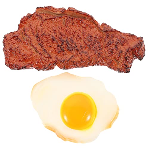 ibasenice 2 Stück Simuliertes Steak Gekochtes Steak-Modell Gefälschte Steak-Requisiten Gefälschtes Essen Steak- Für Modell Pochiertes Ei Spiegeleier Simulieren PVC von ibasenice