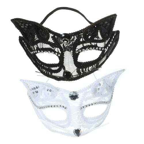 ibasenice 2 Stück Spitze Katze Gesichtsmaske Maskerade Halloween-Katze Katzen-Outfit halloween costume halloween kleidung Maskenball Katze Cosplay-Maske Masken für Katzenkostüme Strasssteine von ibasenice