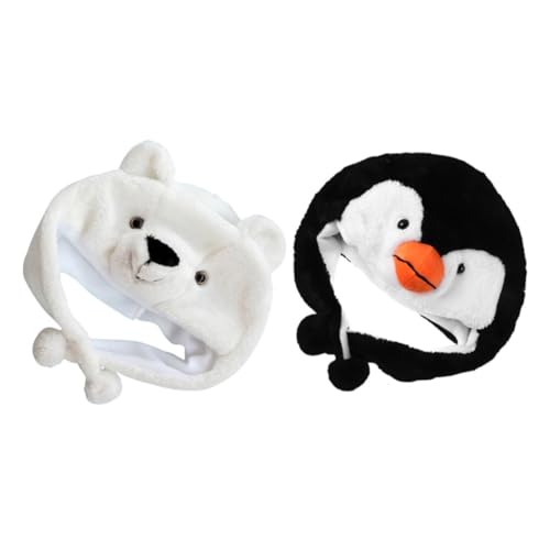 ibasenice 2 Stück Teiliges Cartoon Tiermütze Eisbär Pinguin Plüschmütze Elastisch Kuschelig Warm für Frühling Herbst Winter Outdoor Rollenspiel Geburtstag von ibasenice