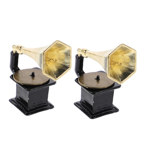 ibasenice 2 Stück Teiliges Miniatur-Phonograph Retro Vintage Mini Schallplattenspieler Detaillierte Miniatur Modell für Puppenhaus Dekoration Nostalgisches Musik-Accessoire für Sammler und von ibasenice