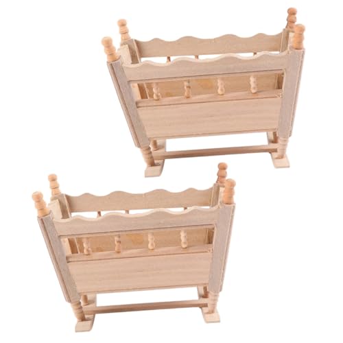 ibasenice 2 Stück puppenhaus Wiege Bett Miniaturwiege im Maßstab 1:12 kleines Hauszubehör winzige Hausmöbel für kinderspielzeug Mini-Cradle-Modell Mini-Babywiege-Modell Holz von ibasenice