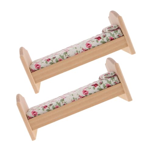 ibasenice 2 Stücke Miniatur Puppenhausbett Holz Einzelbett mit Matratze und Kissen Realistische Miniaturmöbel für Puppenhaus Schlafzimmer Leichtes Zubehör für Spiel und Dekoration von ibasenice
