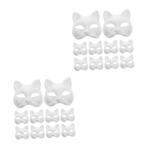 ibasenice 20 Stück Teiliges Set Weiße Katzenmasken aus Stabilem Papier Bemalbare Tiermasken für Cosplay und Basteln Leichte Bequeme Diy Masken für Erwachsene von ibasenice