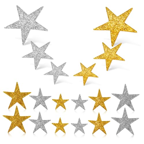ibasenice 200 Teiliges Eva Schaumstoff Stern Aufkleber Goldene und Silberne Glitter Sterne in DREI Selbstklebend Langlebig Vielseitig für Weihnachtsdeko Party und Bastelprojekte von ibasenice