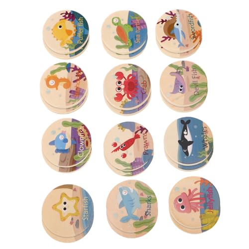 ibasenice 24 Stück Marine Animal Memory Chess Meeresfiguren Meeresspielzeug zählen und sortieren Hai- Lernkarten passende Karten Tierspielzeug Holz Khaki von ibasenice