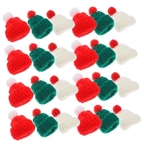 ibasenice 24 Stück Teiliges Mini Strickmützen Weihnachtsmütze in Drei Farben Dehnbare DIY Bastelaccessoires für Festtagsdeko Kleine Nikolausmützen für Party und Weinflaschenverzierung von ibasenice