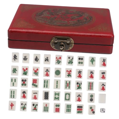 ibasenice 2St Archaise Mahjong Chinesisches Mahjong mit Lederetui Amerikanisches Mahjong tragbare Requisiten für chinesisches Mahjong-Spiel antikes chinesisches Standard-Mahjong Haupt China von ibasenice