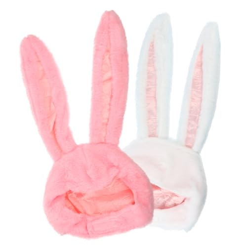 ibasenice 2St Hut mit Hasenohren kindermütze kappe toys kappe weihnachten kinderknallzeug Mädchen Plüsch Hasenmütze rosa Haube tierischer Hut Osterhasenmütze Häschenohrkappe Weiß von ibasenice