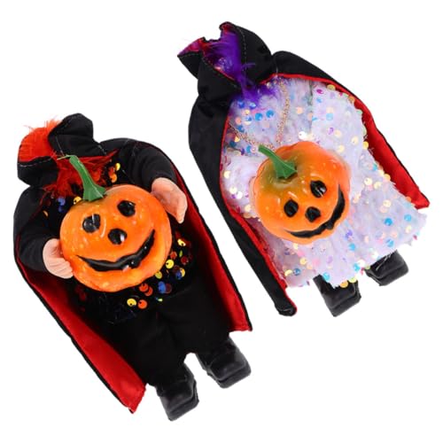 ibasenice 2St Mittelstücke für Tische Halloween-Requisitendekorationen Figur Halloween Pumpkin halloweenkürbis Vintage-Deko Weihnachts deko Keine Kopfzwergpuppe GNOME Puppenschmuck Stoff von ibasenice