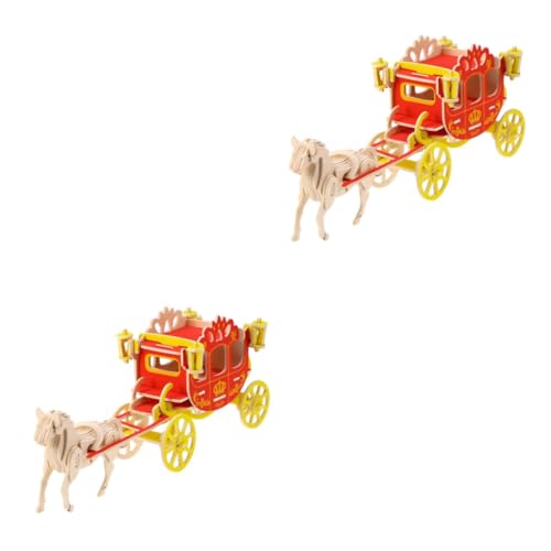 ibasenice Puzzlematte 2St Spielzeug Wagen-Puzzle Puzzle-Bausatz aus Holz Dekoration der königlichen Kutsche hölzern Auto Model 3D Bambus Puzzle von ibasenice