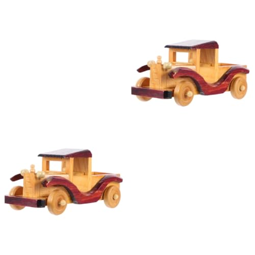ibasenice 2st Automodell Ornamente Fahrzeugspielzeug Spielen Vintage Spielzeugauto Zum Sammeln Mini-Auto-Foto-Requisite Alte Fahrzeugfigur Schreibtischaufsatz Autoschmuck 3D Holz Hölzern von ibasenice