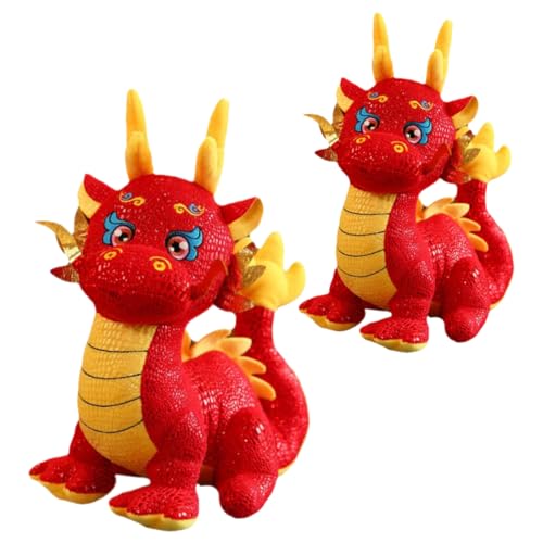 ibasenice 2st Drachenpuppe Stoffpuppen Sternzeichen Puppe Geschenkspielzeug Puppenhaus Gadget Anhänger Flauschige Kostüme Behälter Stecker Aquarium Urnen Weiden Wok Rot Plüsch von ibasenice