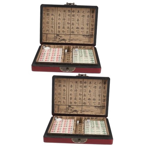 ibasenice 2St Reise Schachbrett Mahjong-Chips Amerikanisches Mahjong Chinesisches Mahjong mit Lederetui antikes chinesisches Standard-Mahjong Amerikanischer Stil Antiquität Reisekit Reisen von ibasenice