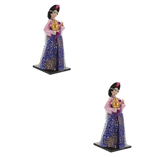 ibasenice 2st Koreanische Puppe Schreibtischaufsatz Koreanische Prinzessin Kabuki-Puppe Japanische Puppendekoration Daruma-Puppe Porzellanpuppe Sammelfiguren Mädchen Kork Stoff Jahrgang von ibasenice