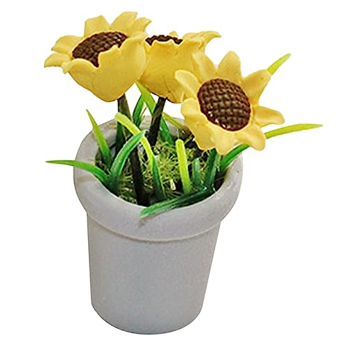ibasenice 2St Puppenhaus Topfpflanze Sonnenblumen-Ornament -Zubehör kreative Geschenke Dekoration Schlafzimmer Künstliche Sonnenblumen winzige Möbel Mini- -Bonsai- einfach von ibasenice