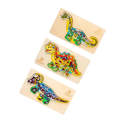 ibasenice 3 Sätze Dinosaurier 3D-Puzzle Für Babys Kinderspielzeug Kinderrätsel Kleinkind Rätsel Kleinkind-Puzzle Bausteine ​​für Kleinkinder Rätsel Holz von ibasenice
