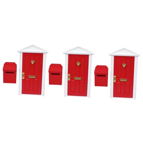 ibasenice 3 Sätze Mini Möbel Türen Mini-Mailbox-Modell Accessoires für Mädchen Holztür Modelle Miniatur-Spitztür Mini-Hausbriefkasten Puppenhaus Ornamente Möbeltür Mikroszene hölzern rot von ibasenice