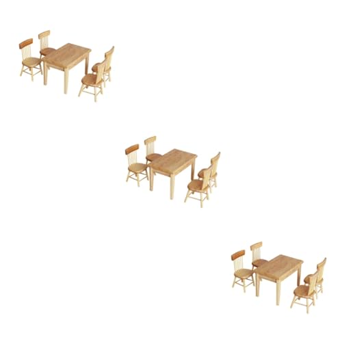 ibasenice 3 Sätze Mini-Möbel runder Puppenminitisch Tischdekoration Modelle Kindertisch und Stühle Spielhaus dekor Stuhlmodell hölzern schmücken Ornamente Tische und Stühle Zubehör Holz von ibasenice