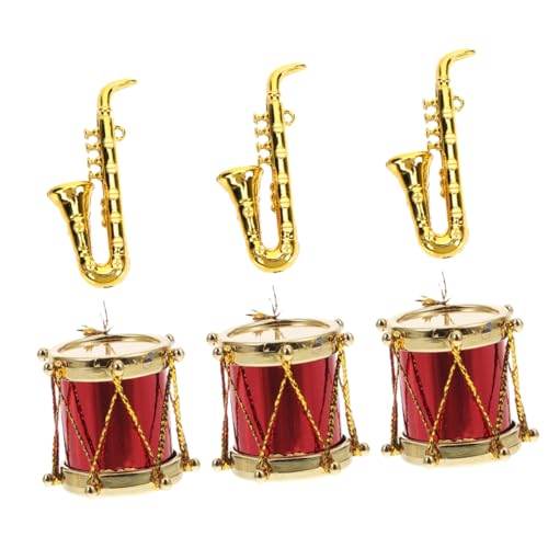 ibasenice 3 Sätze Mini-Musikinstrument Mini-Schlagzeug Miniaturen Tenorsaxophon Alt-Saxophon mini Saxophon mini Schlagzeug stylingbã¼rsten winzige Trommel Puppenhaus Mini-Saxophon von ibasenice