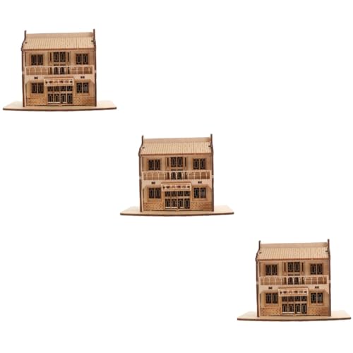 ibasenice 3 Sätze Holzmodell Spielzeugmodelle Holzspielset Öffentliches Hausmodell DIY Kit Simulation Restaurant Puzzle Spielzeug Holzkinderspielzeug Puzzle Suite Kind Edelstahl von ibasenice