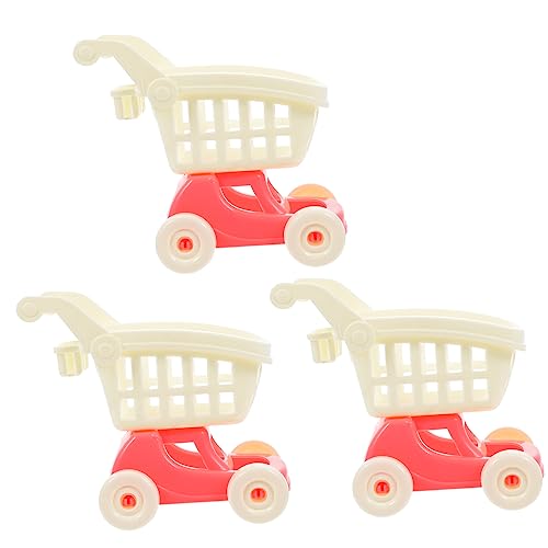 ibasenice 3 Stück Einkaufswagen-Ornamente Spielzeugnahrung Zarter Mini-einkaufswagen Streitwagen Faltbarer Wäschekorb Dolly Einkaufskorbräder Warenkorb Puppenaufbewahrungsnetz Plastik von ibasenice