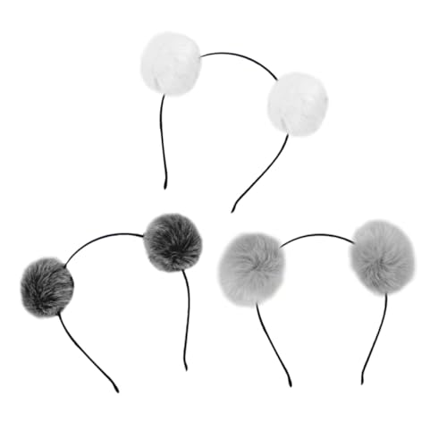 ibasenice 3 Stück Flauschiges Teiliges Stirnband mit Pompons und Katzenohren für Weiches Haarschmuck Accessoire in und Dunkelgrau für Geburtstags und Kostümpartys von ibasenice