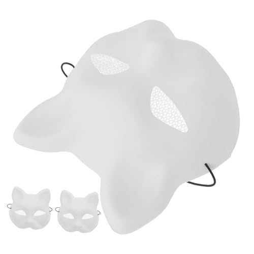 ibasenice 3 Stück Katzenmaske Weiße DIY Maske für Cosplay und Halloween Unbemalte Tiermaske für Kreative Projekte für Maskerade und Kostümpartys von ibasenice